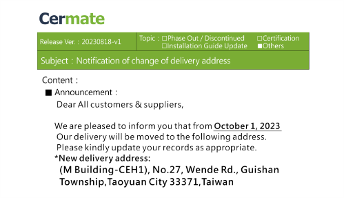 change of delivery address Notification